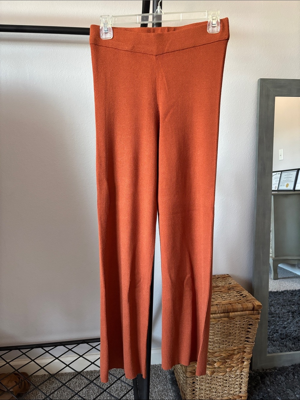 House of Harlow 1960 Wide‑Leg Knit Pants in Rust